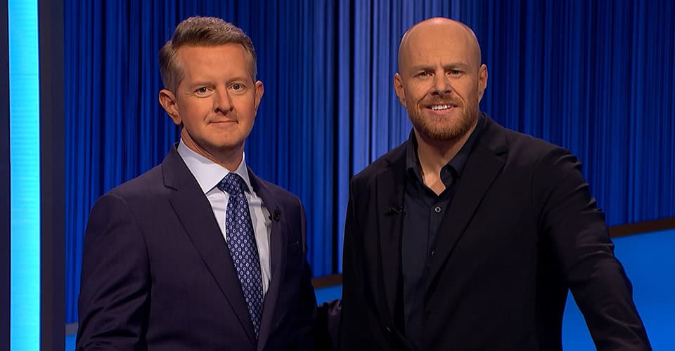 Ken Jennings and Scott Shewfelt on "Jeopardy!" set