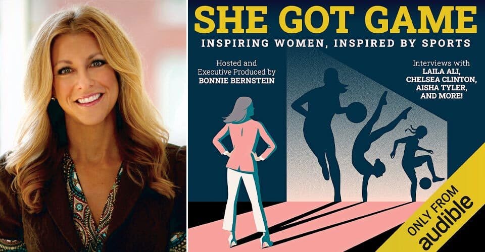 Bonnie Bernstein portrait and "She Got Game: Inspiring Women, Inspired by Sports" illustration