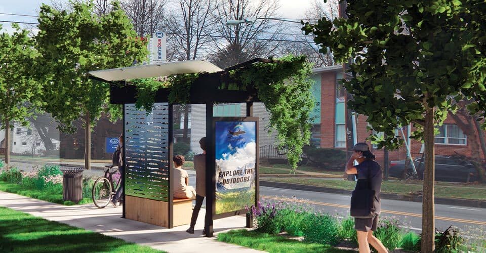 bus shelter with plant growing on top